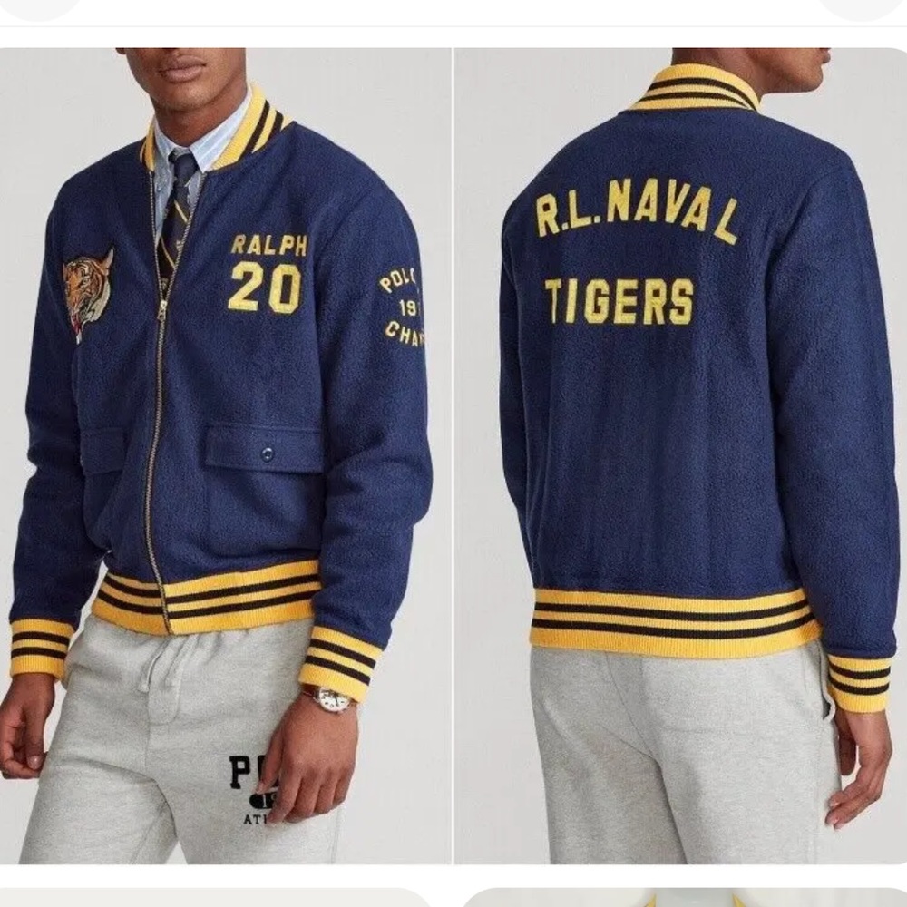 POLO Ralph Lauren Fleece RL Naval Tiger Patch Bomber Jacket